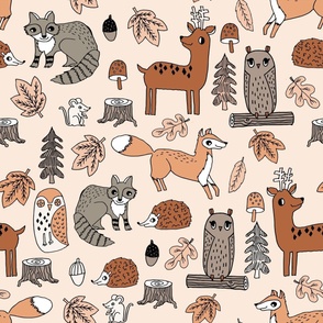 JUMBO Autumn Animals Fabric - cute woodland creatures boho colors
