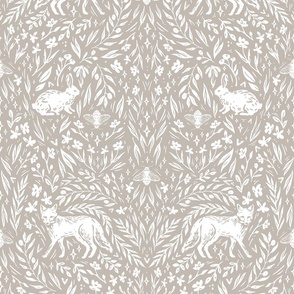 Woodland Foxes Wallpaper in Khaki & White -18" Fabric
