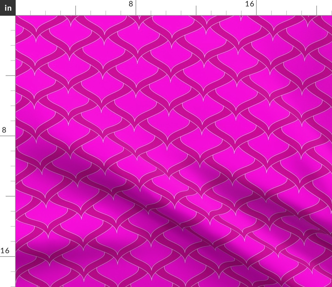 Scaly Dragon Skin Geometric Ogee Fabric in Pink and Magenta ( Small 4 in)