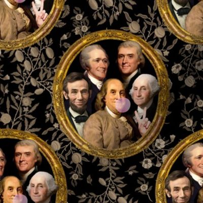 Ben Franklin, Abe Lincoln, George Washington, Alexander Hamilton, Thomas Jefferson Bubble Gum Home Decor Print Floral Back