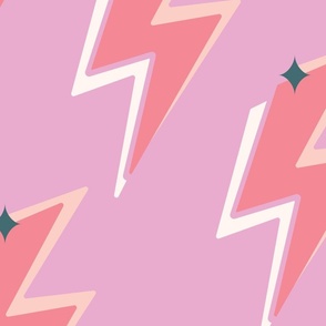 Multi-colored lightning bolts with stars // LARGE // orange on mauve pink