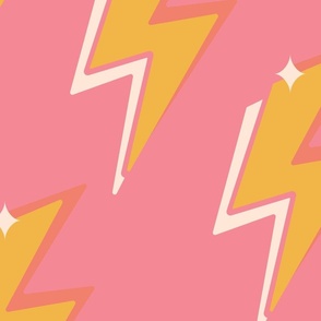 Multi-colored lightning bolts with stars // LARGE // yellow on pink