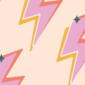 Multi-colored lightning bolts with stars // LARGE // pink on peach