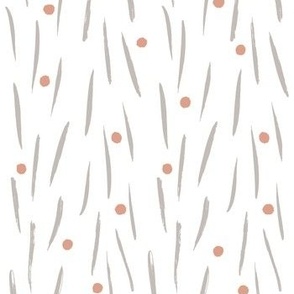 peach dots lite taupe lines on white bkgrd