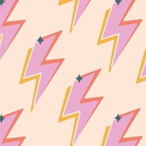 Multi-colored lightning bolts with stars // MEDIUM // pink on peach