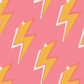 Multi-colored lightning bolts with stars // MEDIUM // yellow on pink