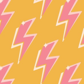 Multi-colored lightning bolts with stars // MEDIUM // pink on yellow
