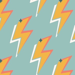 Multi-colored lightning bolts with stars // MEDIUM // yellow on teal