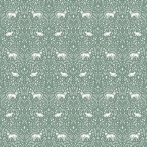Woodland Foxes Wallpaper in Green & White -  6" Fabric