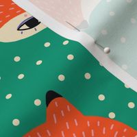 Cute foxes with polka dots in green