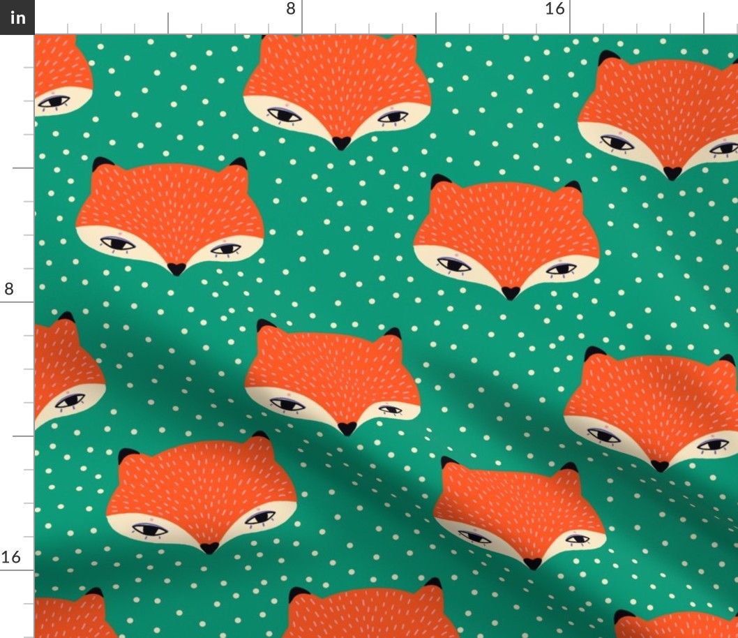 Cute foxes with polka dots in green