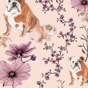 bulldog with pups florals