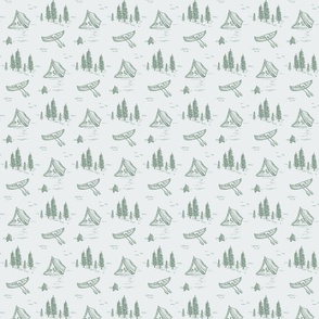 Lake Life Wallpaper in Green on Lt. Blue -  4" Fabric
