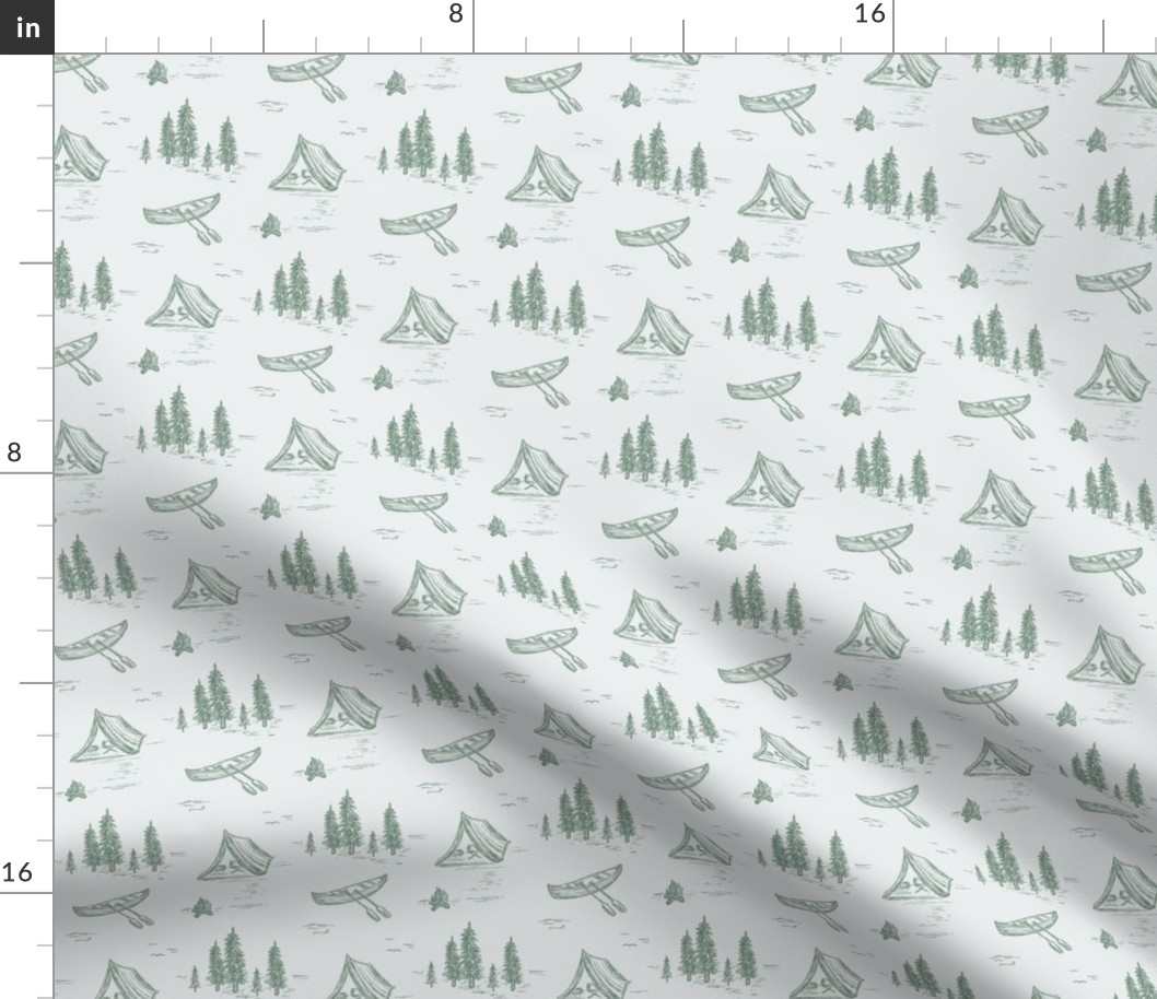 Lake Life Wallpaper in Green on Lt. Blue -  4" Fabric