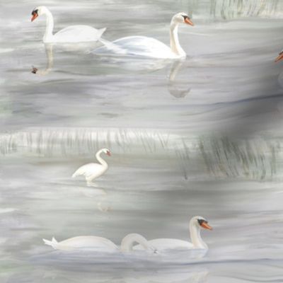 Swans on a Spring Lake