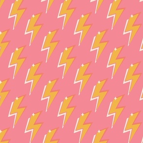 Multi-colored lightning bolts with stars // SMALL // yellow on pink