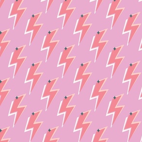 Multi-colored lightning bolts with stars // SMALL // orange on pink