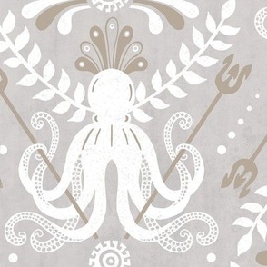 Mythos - Nautical Octopus Damask Neutral Gray And Sand Large