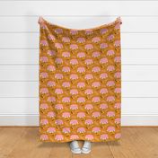 Cute pink foxes pattern on a mustard background