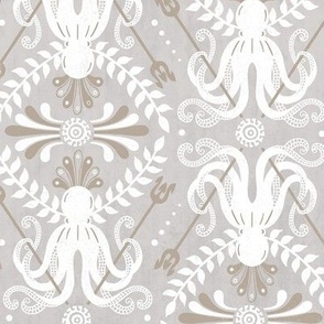 Mythos - Nautical Octopus Damask Neutral Gray And Sand Regular