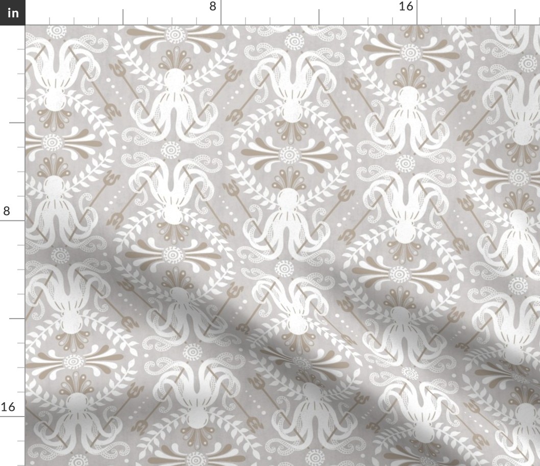 Mythos - Nautical Octopus Damask Neutral Gray And Sand Regular