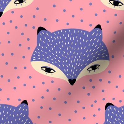 Cute purple foxes with polka dots in pink