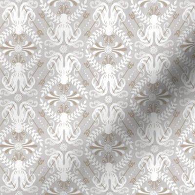 Mythos - Nautical Octopus Damask Neutral Gray And Sand Small