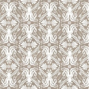 Mythos - Nautical Octopus Damask Neutral Sand Beige And White Small