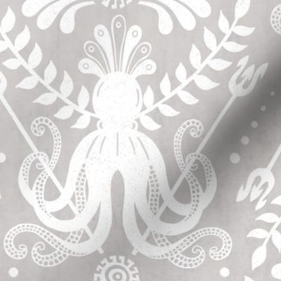 Mythos - Nautical Octopus Damask Neutral Gray And White Large