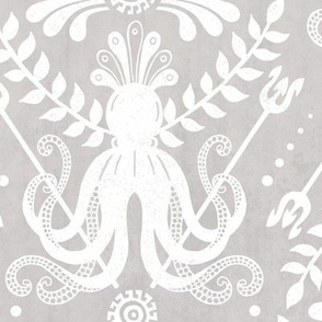 Mythos - Nautical Octopus Damask Neutral Gray And White Large