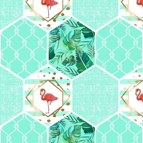 Flamingo Coastal Honeycomb Design Repeating Pattern in Mint