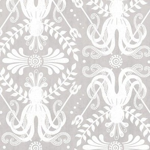 Mythos - Nautical Octopus Damask Neutral Gray And White Regular