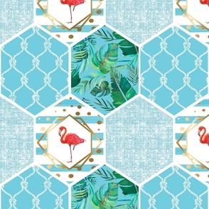 Flamingo Coastal Honeycomb Design Repeating Pattern Carolina Blue, 12 in. Repe