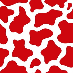 Large Scale Cow Print Poppy Red and White