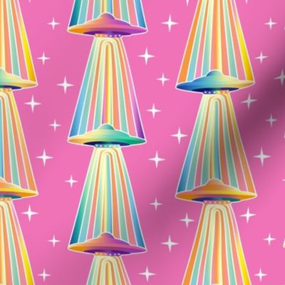 The Spies Above- Ombre Rainbow UFO Invasion  on ' Barbiecore' Pink