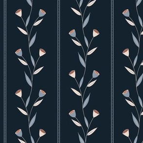 Trailing Floral Stripe for Wallpaper on a Navy Blue Background