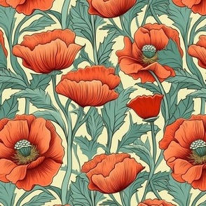 Poppies And Nasturtiums Hashed