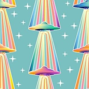 The Spies Above- Rainbow Ombre UFO's on Aqua