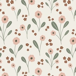 Ditsy Floral in Cream and pink