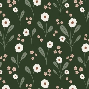 Ditsy Floral in Green, White and Pink