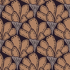 Abstract floral - black, taupe grey, carmel brown