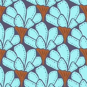 Abstract floral - Light Blue, Indigo, and Brown