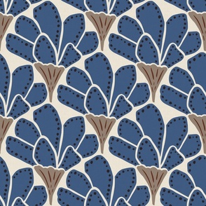 Abstract floral - morel brown, cream, and blue