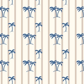 Hawaiian Palm Trees- Tan & Blue-Medium