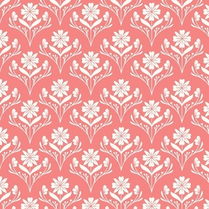 Duotone Cream on Coral Pink Symmetry Flower (medium scale) 