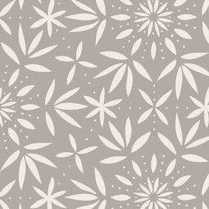 simple floral - cloudy silver taupe_ creamy white - hand drawn