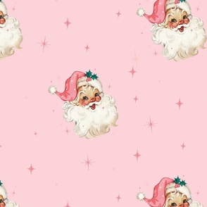 Pink-Santas16x16 Vintage Christmas holiday fabric pink christmas
