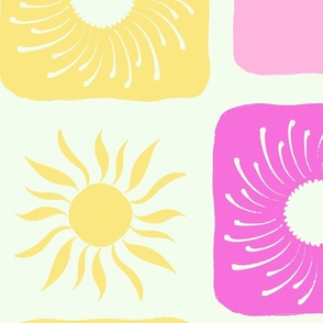 Bright Sunshine checks pink_ blue yellow by Jac Slade