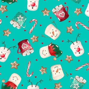LARGE-Fun Christmas Marshmallows on teal