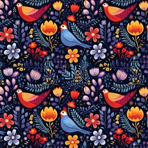 Floral Fantasia: A Colorful Ensemble of Birds and Blooms